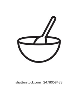 Bowl and spoon outline icon black dish cup fresh design.