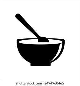 Bowl with spoon silhouette on white background. Bowl spoon icon vector sign illustration design.
