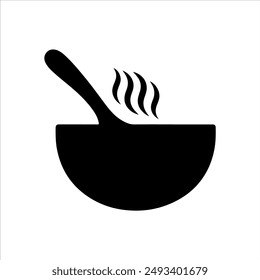 Bowl with spoon and smoke silhouette on white background. Bowl icon vector sign illustration design.