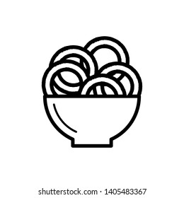 Bowl with squid rings icon. Junk food, snack, onion rings. Meal concept. For topics like food, menu, unhealthy eating.