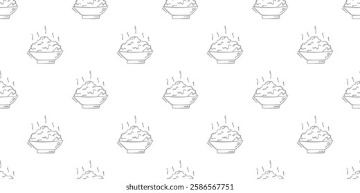 Bowl of steamed white rice. bowl of rice pattern background. steaming bowl of rice doodle illustration pattern.