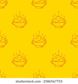 Bowl of steamed white rice. bowl of rice pattern background. steaming bowl of rice doodle illustration pattern.
