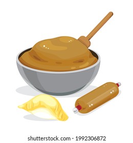 A bowl of stir durian( durian paste) and fresh durian.