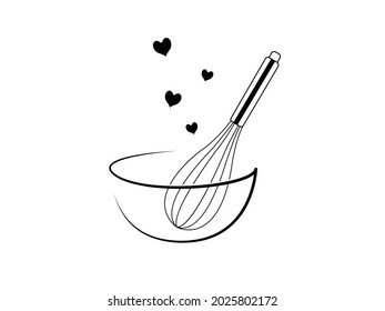 a bowl and a stir flat vector with Heart, logo, icon, illustration