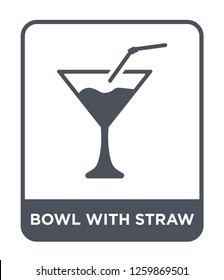 bowl with straw icon vector on white background, bowl with straw trendy filled icons from Party collection, bowl with straw simple element illustration