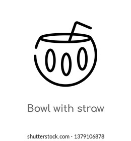 bowl with straw vector line icon. Simple element illustration. bowl with straw outline icon from party concept. Can be used for web and mobile