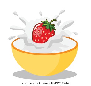 Bowl Strawberry vector art and illustration