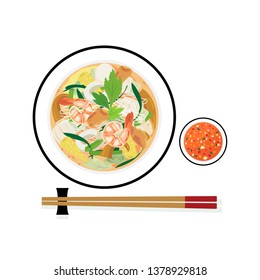 A bowl of sukiyaki mixed seafood and vegetables. 