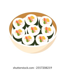 A Bowl of Sushi Japanese Food, Kimbap Korean Food