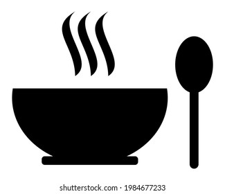 bowl symbol logo icon with three smoke lines on it and a black spoon. hot hot ready food logo illustration graphic design for various purposes