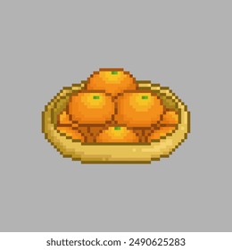 Bowl with tangerines, pixel art food