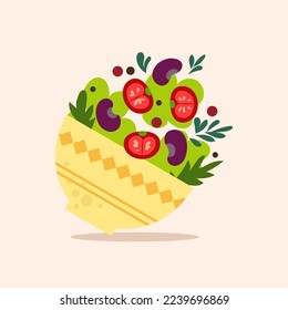 Bowl of tasty salad on light background