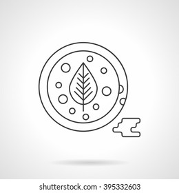 Bowl with tomato sauce and basil leaf a top view. Sauces and spicy menu. Single flat thin line style vector icon. Element for web design, business, mobile app. 