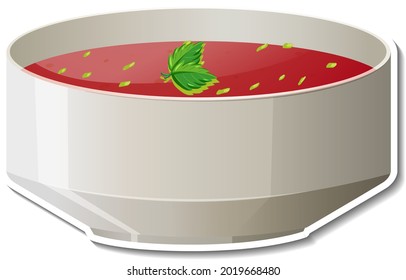 Bowl of tomato soup sticker on white background illustration