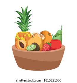 bowl with tropical fruits icon over white background, colorful design, vector illustration