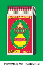 BOWL, URN (kalash) vector icon. illustration in Matchbox and matches illustration. Vintage and antique matchbox packaging design illustration. retro style packaging. old style. open box template.