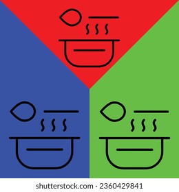 Bowl Vector Icon, Outline style icon, from Adventure icons collection, isolated on Red, Blue and Green Background.