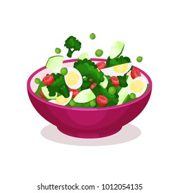 Bowl of vegetable salad with egg, healthy eating concept vector Illustration