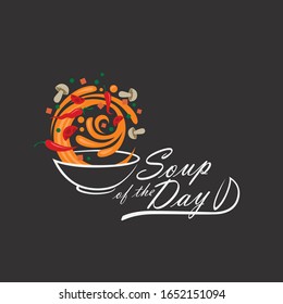 bowl of vegetable soup and ladle isolated on black background