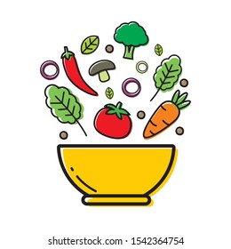 Bowl of vegetable vector illustration for kitchen or cooking concept. Vegetable clip art