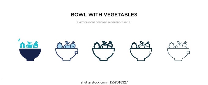 bowl with vegetables icon in different style vector illustration. two colored and black bowl with vegetables vector icons designed in filled, outline, line and stroke style can be used for web,