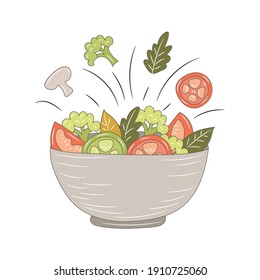 A Bowl of vegetarian food vector illustration, isolated colored hand drawn linear style 