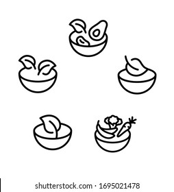 Bowl, vegetarian bowl simple line icon set vector illustration