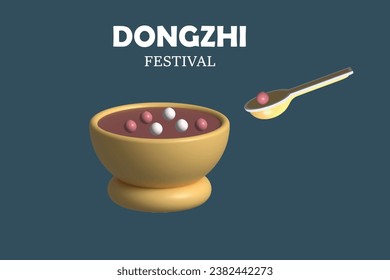 A bowl of warm glutinous rice balls. Dongzhi festival concept. 3D vector icon. Vector colorful illustration.