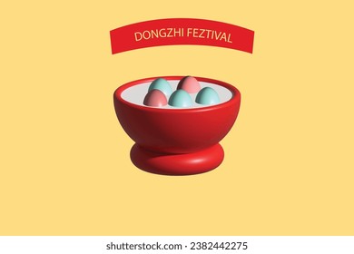 A bowl of warm glutinous rice balls. Dongzhi festival concept. 3D vector icon. Vector colorful illustration.