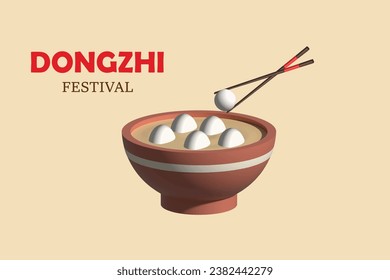 A bowl of warm glutinous rice balls. Dongzhi festival concept. 3D vector icon. Vector colorful illustration.