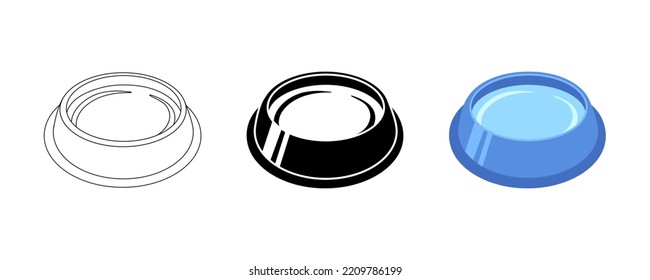 Bowl water for dog and cat pet in flat style, vector illustration. Animal bowl silhouette for print and design. Isolated color element on white background. Graphic icon set, symbol food for pet