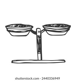 Bowl water for dog and cat pet in doodle style, vector illustration.