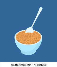 Bowl of wheat porridge and spoon isolated. Healthy food for breakfast. Vector illustration