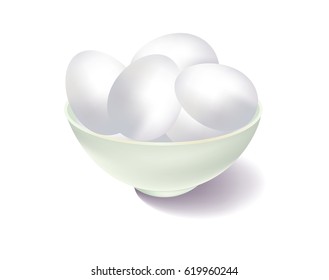 Bowl of white eggs on white background
