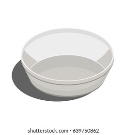 bowl. white plastic deep dish to eat in isometric view, vector illustration isolated from background. salad bowl