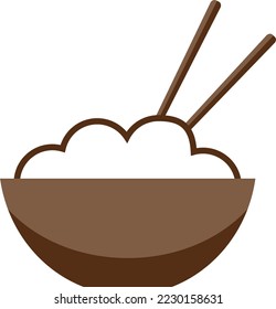 Bowl of white rice, vector. Bowl with rice and chopsticks.