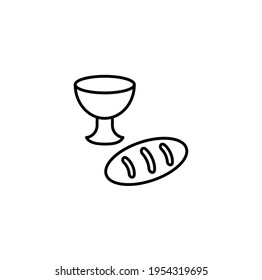 Schüssel Wein und Brot, Osternahrung einfache dünne Linie Symbol Vektorgrafik
