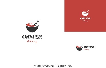 Bowl with yin yang symbol logo template, suitable for any business related to ramen, korean food.
