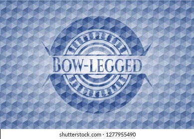 Bow-legged blue badge with geometric background.