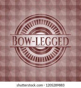 Bow-legged red seamless emblem or badge with geometric pattern background.