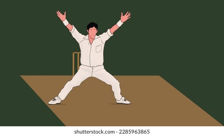 Bowler Appealing vor dem umpire Cricketer fordert den Schiedsrichter für Batsman Entlassung Vektorgrafik Illustration