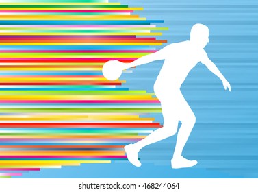 Bowler background bowling vector abstract illustration with colorful stripes on blue