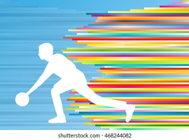 Bowler background bowling vector abstract illustration with colorful stripes on blue