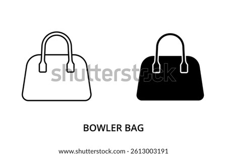Bowler bag icon, line editable stroke and silhouette