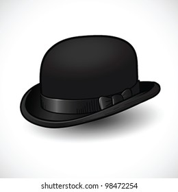 Bowler black hat isolated- vector illustration Shadow and background on separate layers. Easy editing.