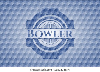  Bowler blue emblem with geometric pattern background.