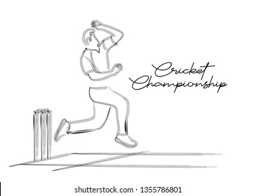 Bowler bowling in cricket championship sports. Line Art design - Vector Illustration.