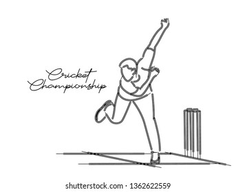 Bowler bowling in cricket championship sports. Line Art design - Vector Illustration.