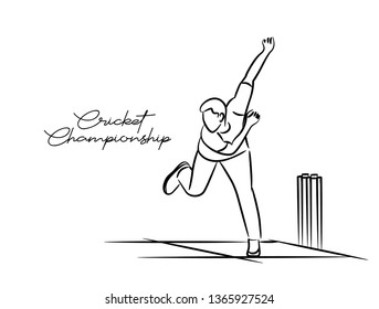 Bowler bowling in cricket championship sports. Line Art design - Vector Illustration.