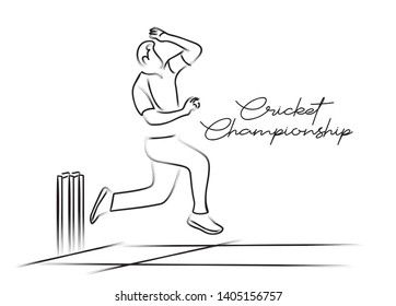 Bowler bowling in cricket championship sports. Line Art design - Vector Illustration.